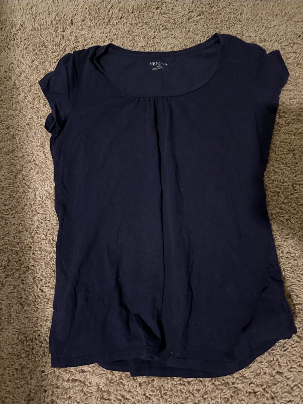 Merona Navy Short Sleeve Scoop Neck Pleated Front Tee